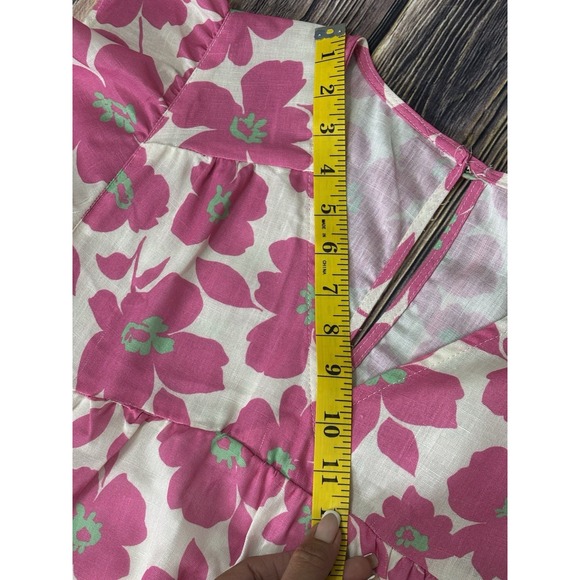 Spin USA Womens Mini Dress XL White w/ Pink Floral Print V-Neck Linen - Picture 7 of 15